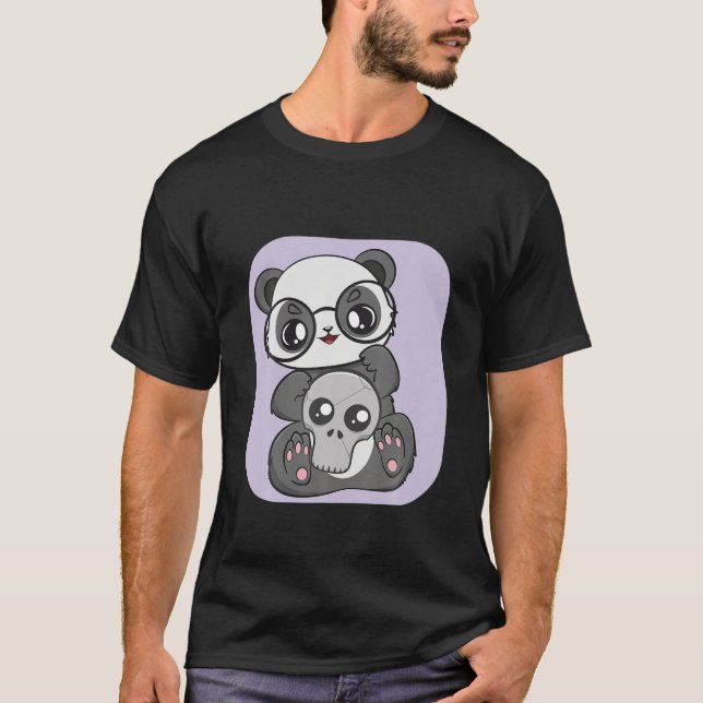 Panda och Döskallar samt Skeleton Anime Manga-glas T Shirt (Framsida)