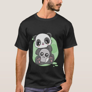 Panda och Döskallar samt Skeleton Anime Manga Måne T Shirt