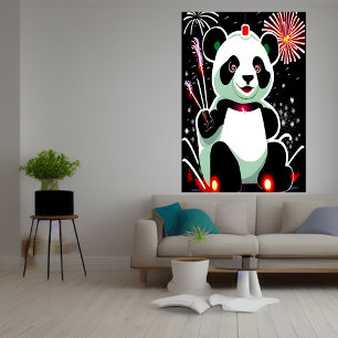 Panda och fyrverkeri AI Art Poster