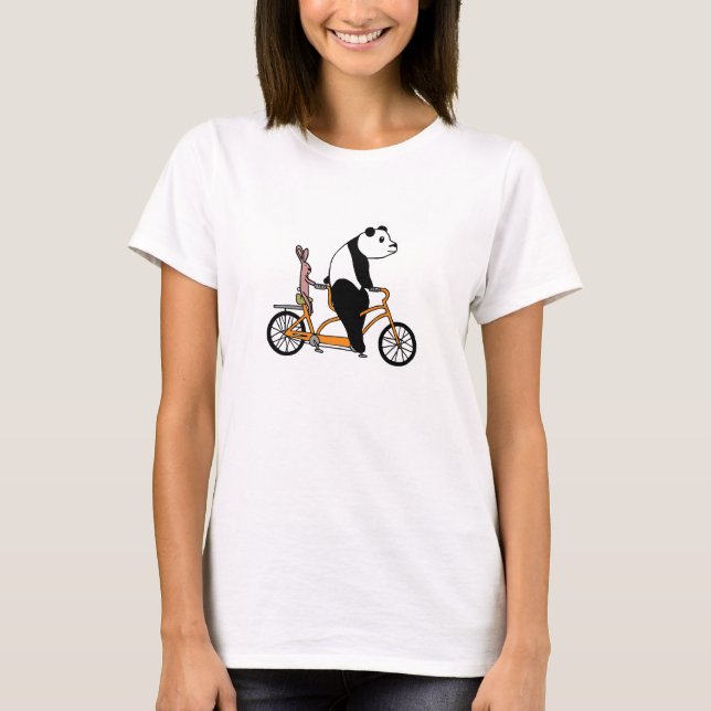 Panda och kanin Biking Tandem Bicycle Kids T Shirt (Framsida)