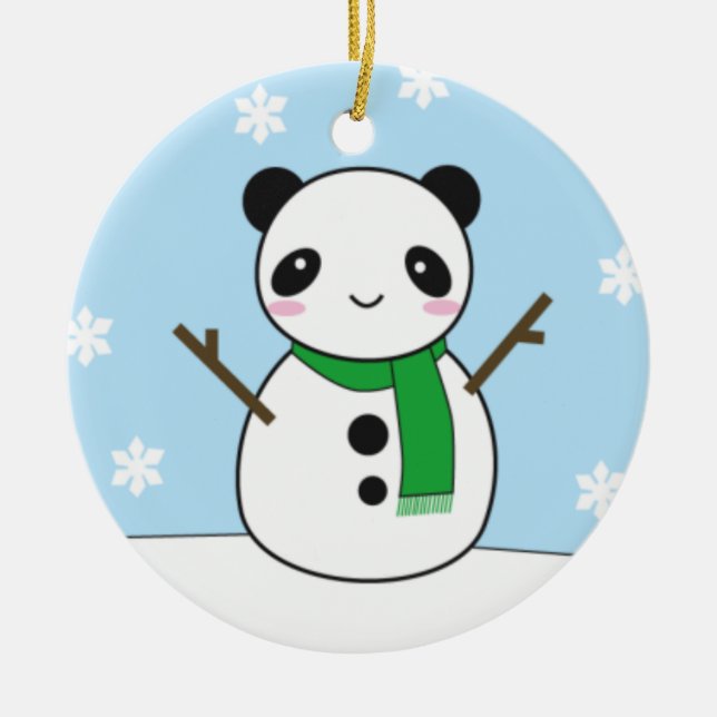 Panda- och kaninsnögubbear julgransprydnad keramik (Framsidan)