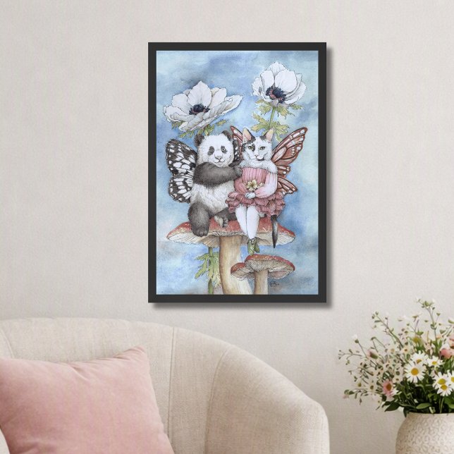Panda och kattälvor med anemoneblommor poster (Skapare uppladdad)