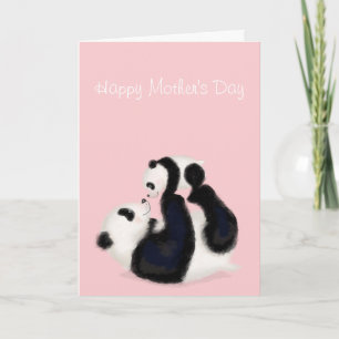 Panda och Mors dag-kort för unge (rosa) Kort