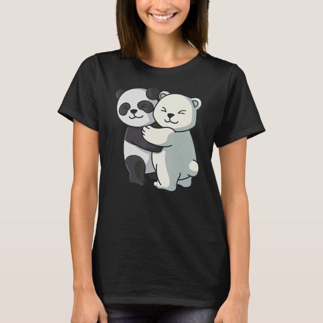 Panda och Polar Bear Söta Icebjörn Cuddle Animals T Shirt (Framsida)