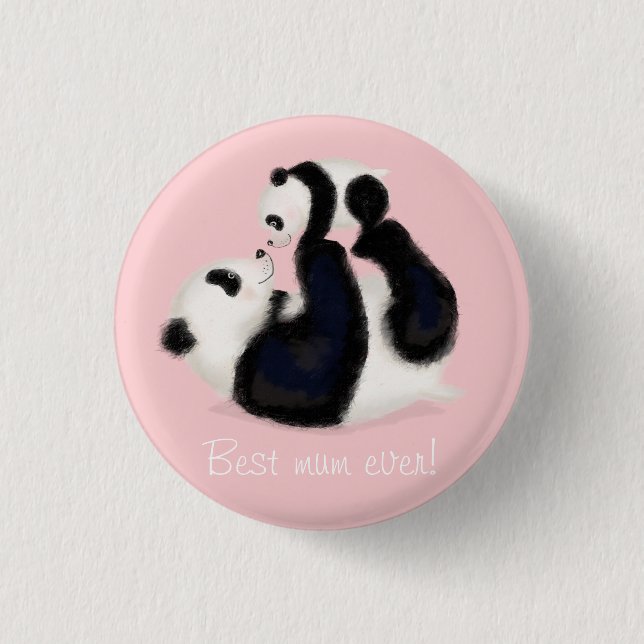 Panda och unge bricka "Bästa morsa någonsin" Knapp (Framsida)