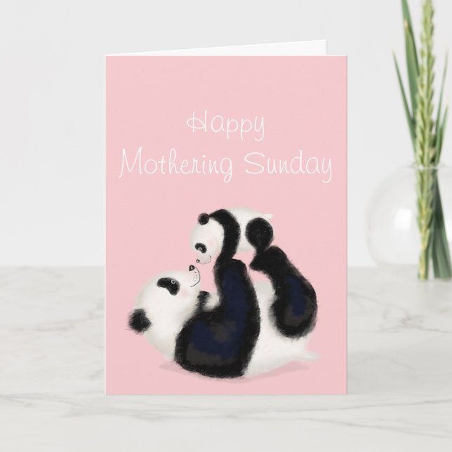 Panda och unge Mothering Söndag-kort (rosa) Kort (Framsida)