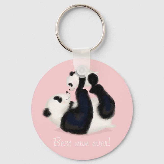 Panda och unge nyckelringen "Bästa morsa någonsin" Nyckelring (Framsida)