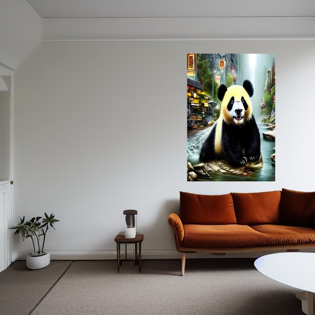 Panda och vatten i staden | AI Art Poster (Skapare uppladdad)
