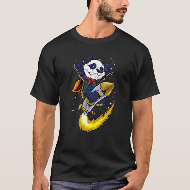 Panda on Rocket Space Ledsen Aesthetic Edgy Street T Shirt (Framsida)