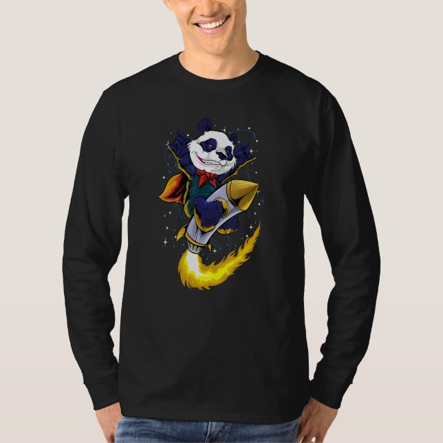 Panda on Rocket Space Ledsen Aesthetic Edgy Street T Shirt (Framsida)
