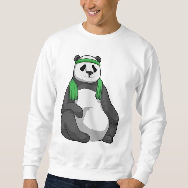 Panda på Fitness med Towel Lång Ärmad Tröja (Framsida)