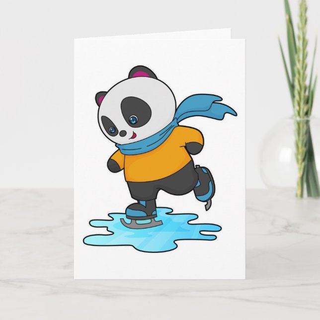 Panda på isdans med ishockeyskridskor & halsduk kort (Framsida)