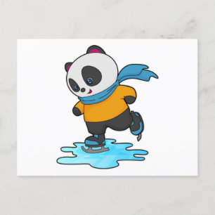 Panda på isdans med ishockeyskridskor & halsduk vykort
