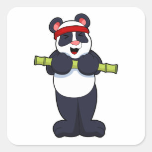 Panda på jobbet med Bamboo Weight Fyrkantigt Klistermärke