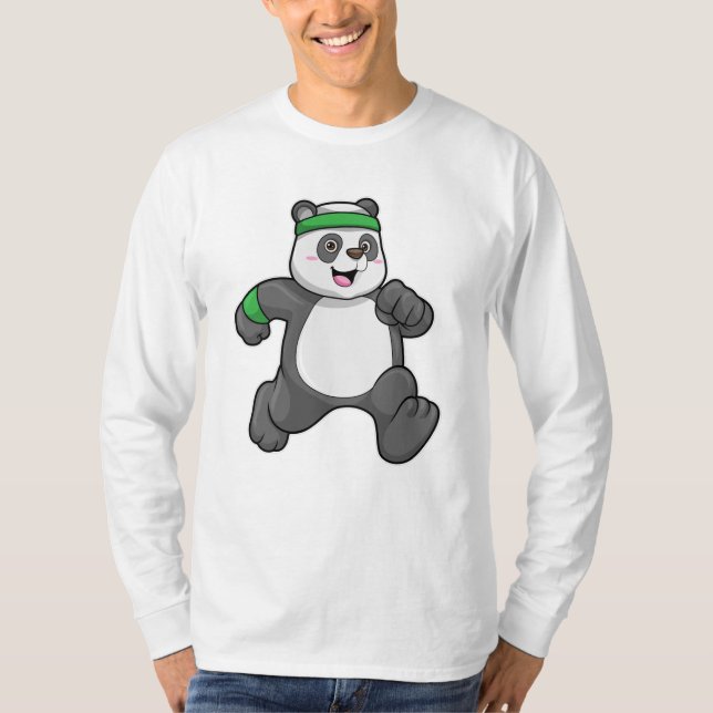 Panda på Jogger med Headband T Shirt (Framsida)