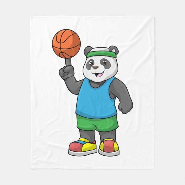 Panda på sport med basketboll fleecefilt (Framsidan)