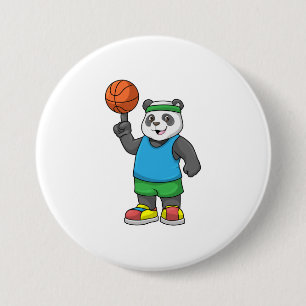 Panda på sport med basketboll knapp