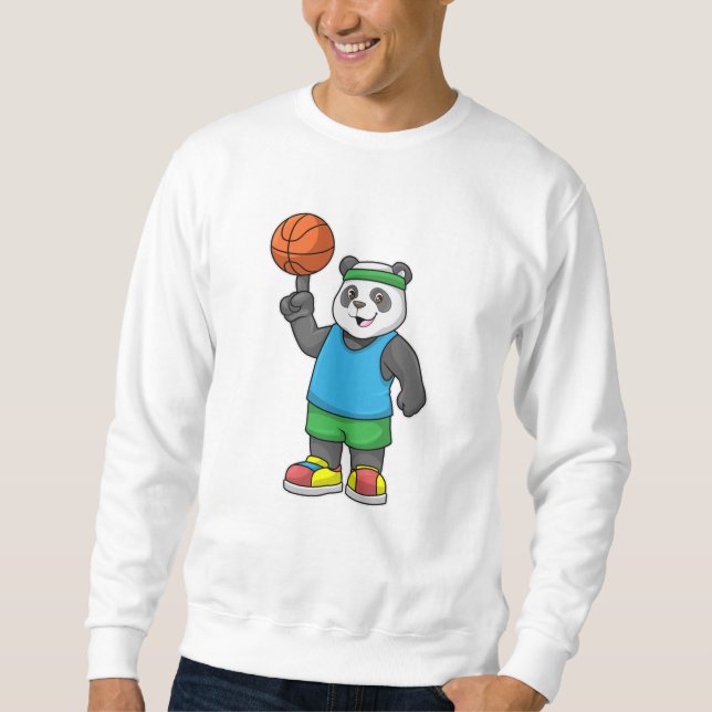 Panda på sport med basketboll lång ärmad tröja (Framsida)