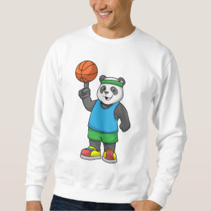 Panda på sport med basketboll lång ärmad tröja