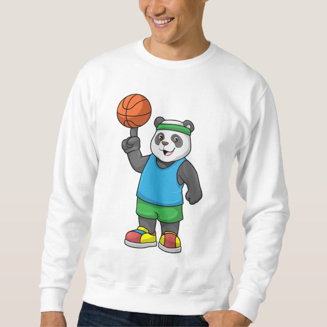 Panda på sport med basketboll lång ärmad tröja (Framsida)