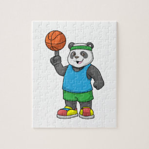 Panda på sport med basketboll pussel