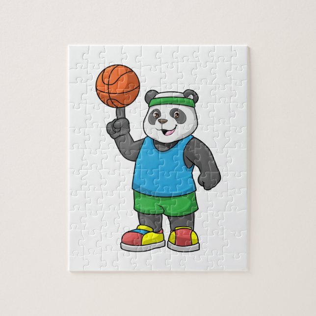 Panda på sport med basketboll pussel (Vertikal)
