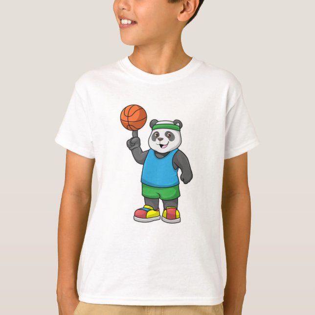 Panda på sport med basketboll t shirt (Framsida)