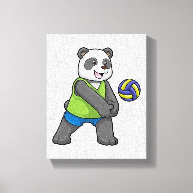 Panda på sport med Volleyball Canvastryck (Framsida)