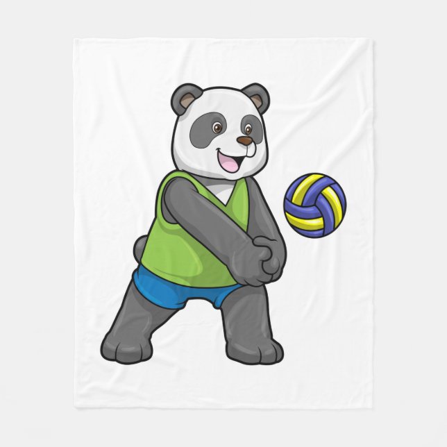 Panda på sport med Volleyball Fleecefilt (Framsidan)