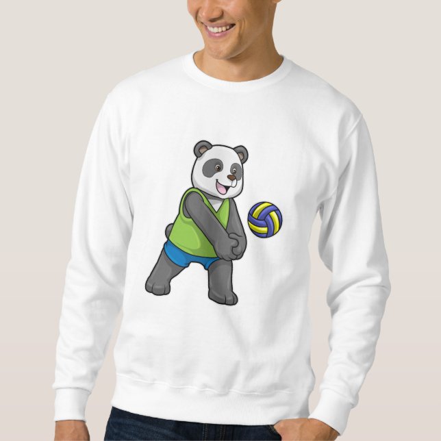 Panda på sport med Volleyball Lång Ärmad Tröja (Framsida)