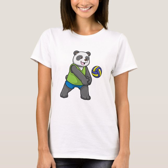 Panda på sport med Volleyball T Shirt (Framsida)