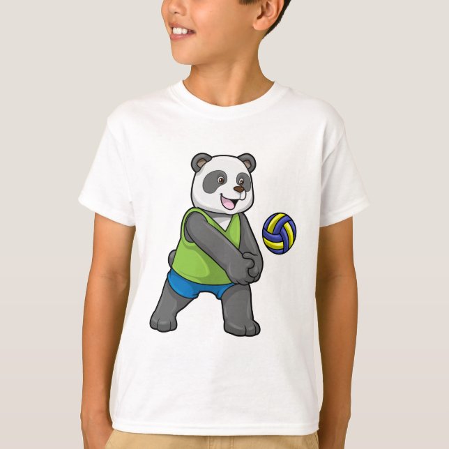 Panda på sport med Volleyball T Shirt (Framsida)