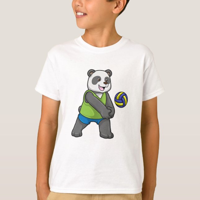 Panda på sport med Volleyball T Shirt (Framsida)