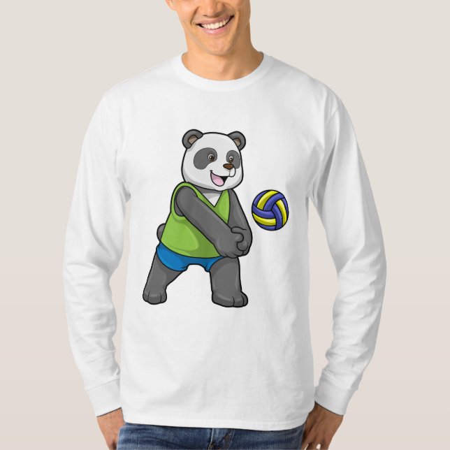 Panda på sport med Volleyball T Shirt (Framsida)