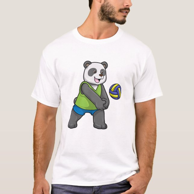 Panda på sport med Volleyball T Shirt (Framsida)