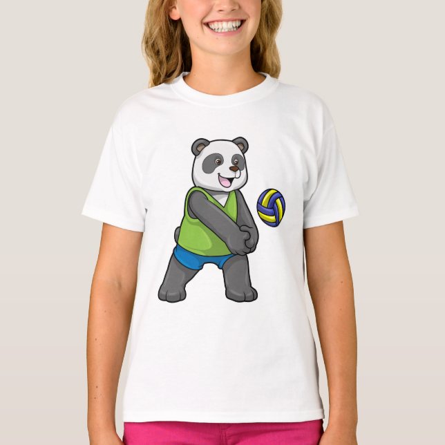 Panda på sport med Volleyball T Shirt (Framsida)