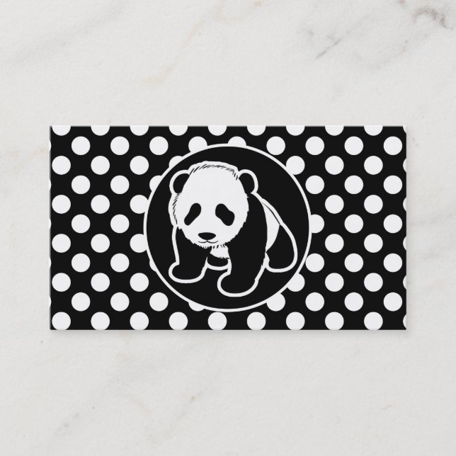 Panda på Svarta och vita Polka dots Visitkort (Framsida)