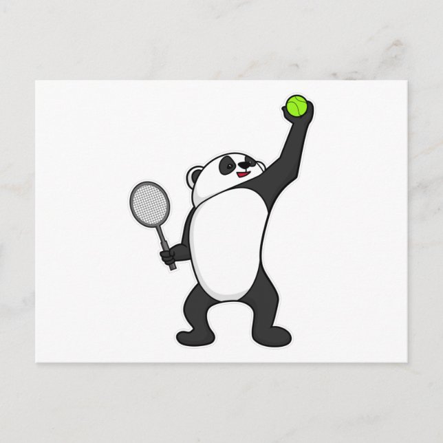 Panda på tennis med tennisracket vykort (Framsida)