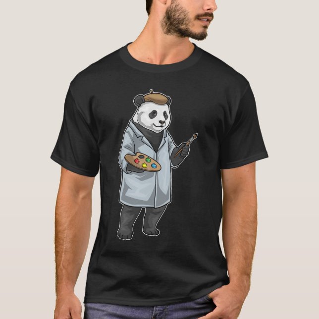 Panda Painter Paintbrush Painting T Shirt (Framsida)