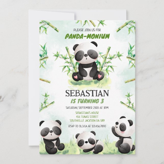 Panda Panda-monium Birthday Invitation Inbjudningar (Framsida)