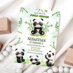 Panda Panda-monium Födelsedagsinbjudan Inbjudningar