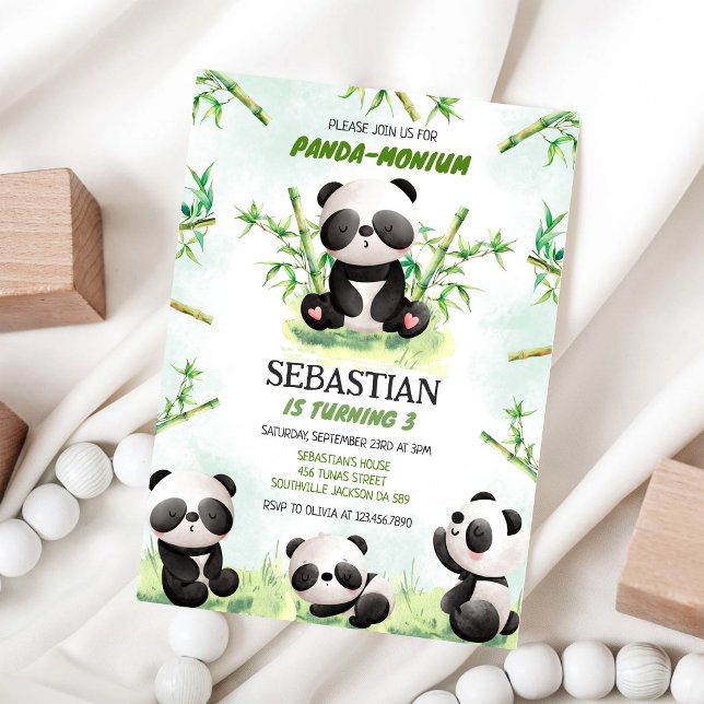 Panda Panda-monium Födelsedagsinbjudan Inbjudningar (Skapare uppladdad)