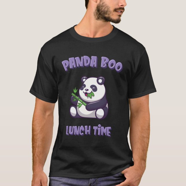 Panda Pandaboo Eating Bamboo Grass Lunchtime T Shirt (Framsida)