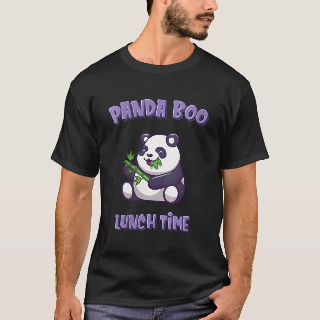 Panda Pandaboo Eating Bamboo Grass Lunchtime T Shirt (Framsida)