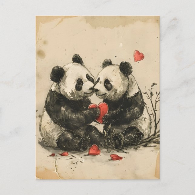 Panda par Alla hjärtans dag Vykort (Framsida)