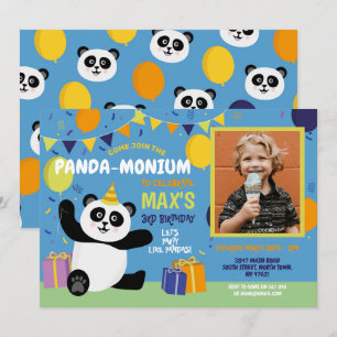Panda Party Birthday Panda-monium Photo Boy Inbjudningar