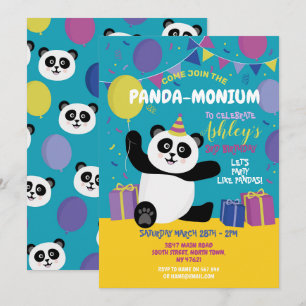 Panda Party Birthday Panda-monium Teal-inbjudan Inbjudningar
