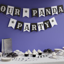 Panda Party Black and White Bunting Flaggor