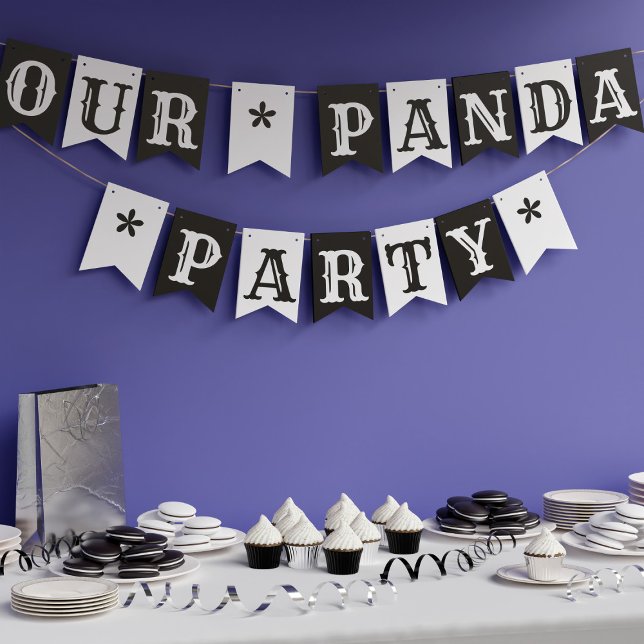 Panda Party Black and White Bunting Flaggor (Skapare uppladdad)