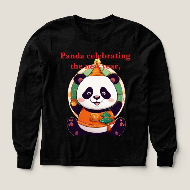 Panda Party — Cartoon New Year T Shirt (Design framsida)